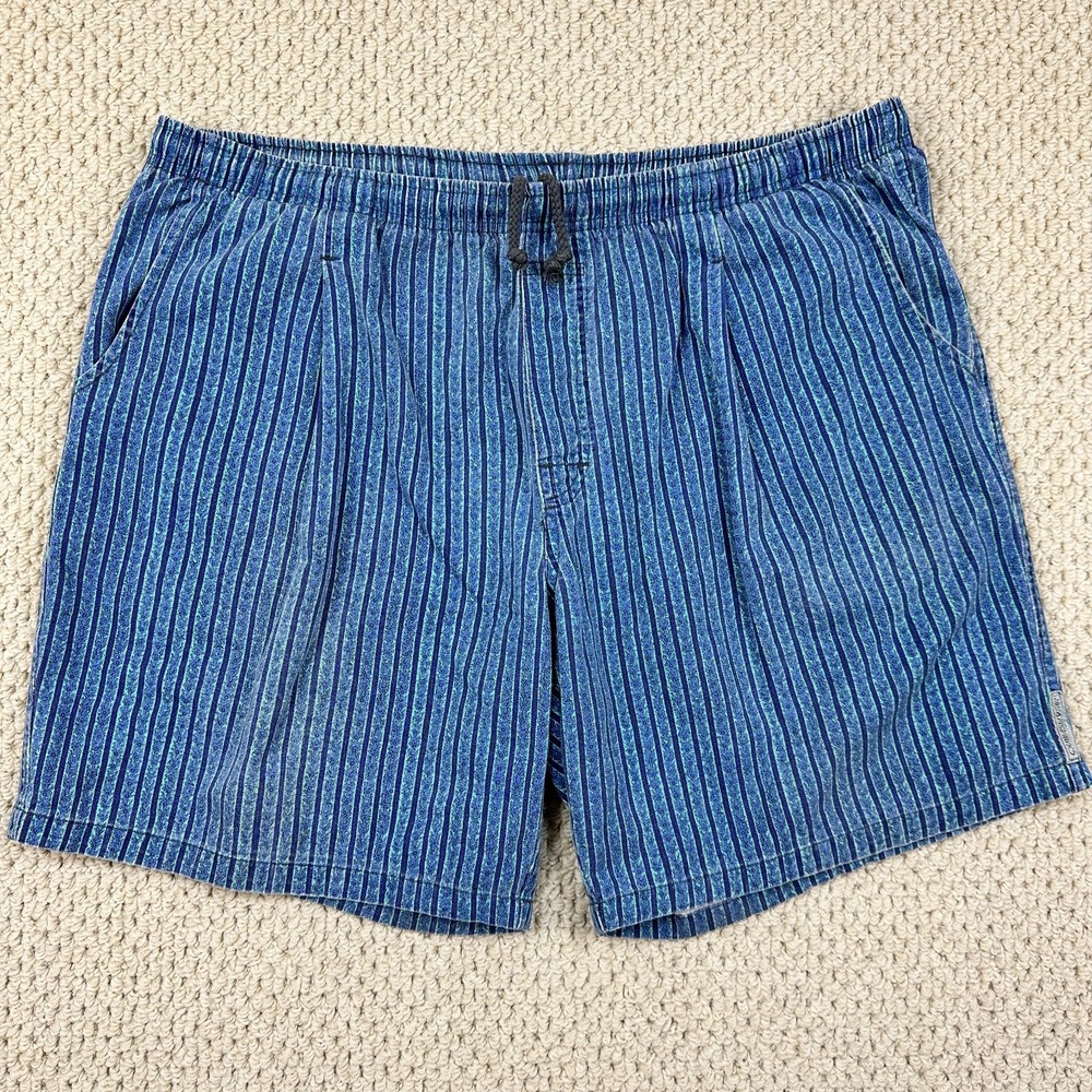 Vtg Quicksilver Board Shorts Mens 38 Blue Stripe Swim Trunks Drawstring USA Made